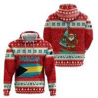 Bahamas Christmas Zip Hoodie with Red Festive Pattern Sailing Santa and National Flag Motif - Wonder Print Shop