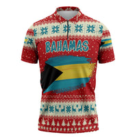 Bahamas Christmas Zipper Polo Shirt with Red Festive Pattern Sailing Santa and National Flag Motif - Wonder Print Shop