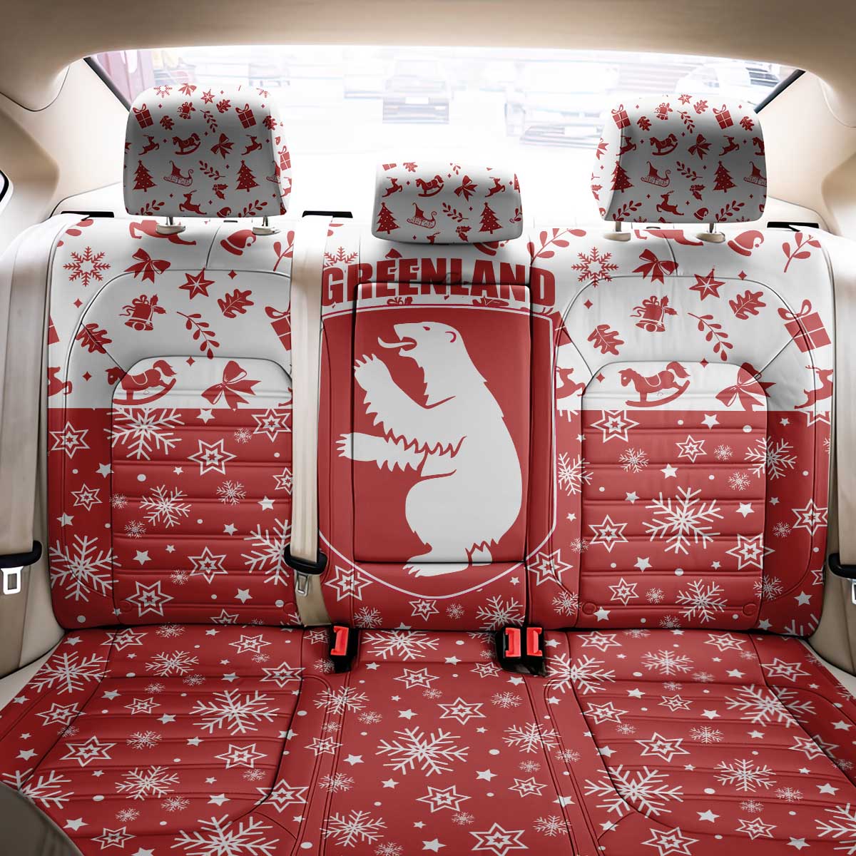 Greenland Christmas Back Car Seat Cover Land of Ice Heart of Fire - Wonder Print Shop