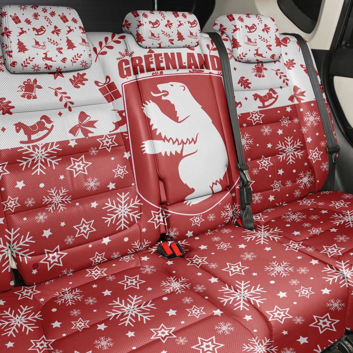 Greenland Christmas Back Car Seat Cover Land of Ice Heart of Fire - Wonder Print Shop