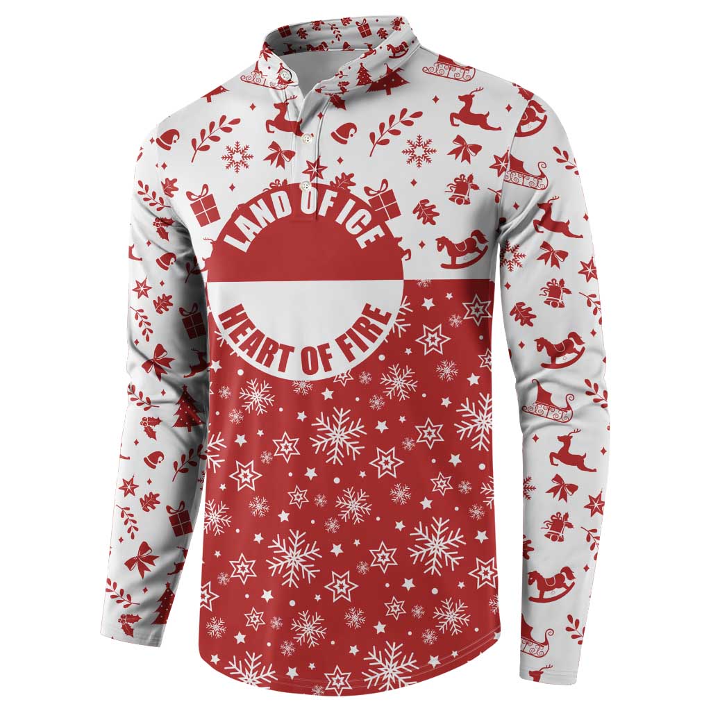 Greenland Christmas Button Sweatshirt Land of Ice Heart of Fire - Wonder Print Shop