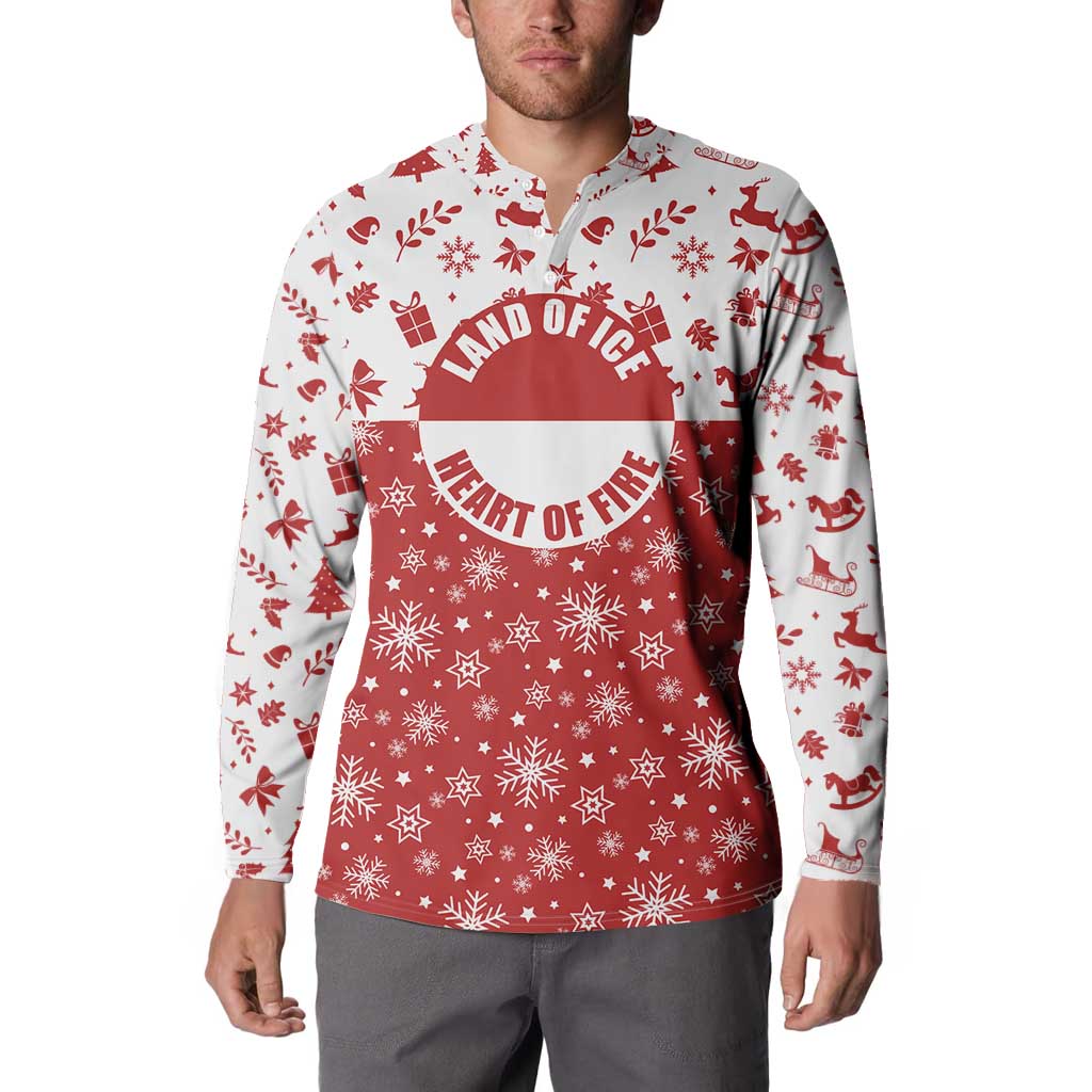 Greenland Christmas Button Sweatshirt Land of Ice Heart of Fire - Wonder Print Shop