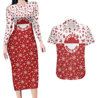 Greenland Christmas Couples Matching Long Sleeve Bodycon Dress and Hawaiian Shirt Land of Ice Heart of Fire - Wonder Print Shop