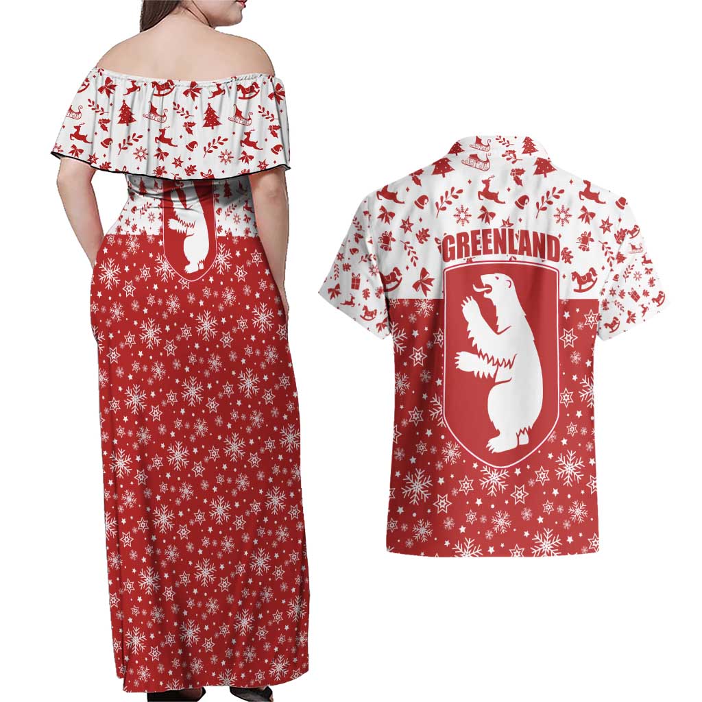 Greenland Christmas Couples Matching Off Shoulder Maxi Dress and Hawaiian Shirt Land of Ice Heart of Fire - Wonder Print Shop