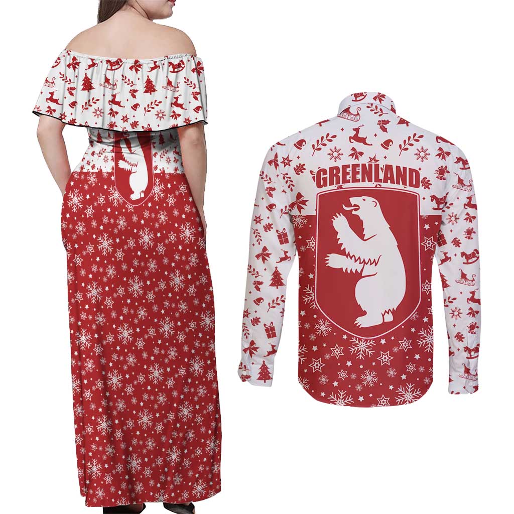 Greenland Christmas Couples Matching Off Shoulder Maxi Dress and Long Sleeve Button Shirt Land of Ice Heart of Fire - Wonder Print Shop