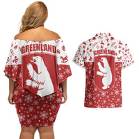 Greenland Christmas Couples Matching Off Shoulder Short Dress and Hawaiian Shirt Land of Ice Heart of Fire - Wonder Print Shop