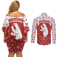 Greenland Christmas Couples Matching Off Shoulder Short Dress and Long Sleeve Button Shirt Land of Ice Heart of Fire - Wonder Print Shop