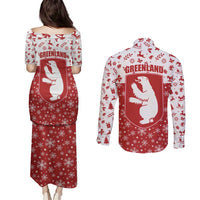 Greenland Christmas Couples Matching Puletasi and Long Sleeve Button Shirt Land of Ice Heart of Fire - Wonder Print Shop