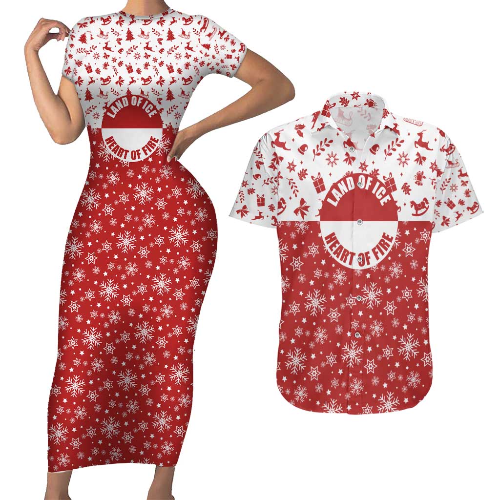 Greenland Christmas Couples Matching Short Sleeve Bodycon Dress and Hawaiian Shirt Land of Ice Heart of Fire - Wonder Print Shop