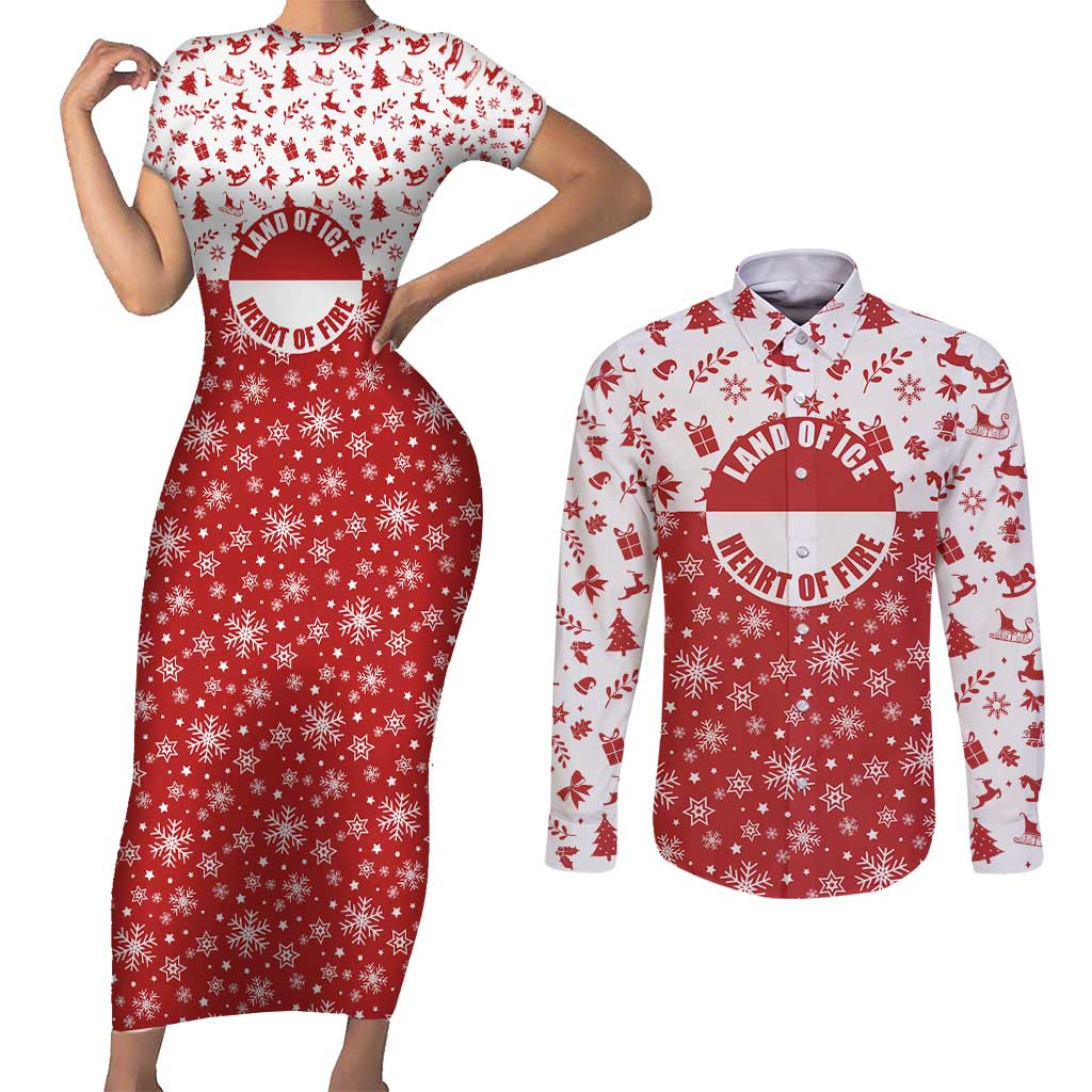 Greenland Christmas Couples Matching Short Sleeve Bodycon Dress and Long Sleeve Button Shirt Land of Ice Heart of Fire - Wonder Print Shop