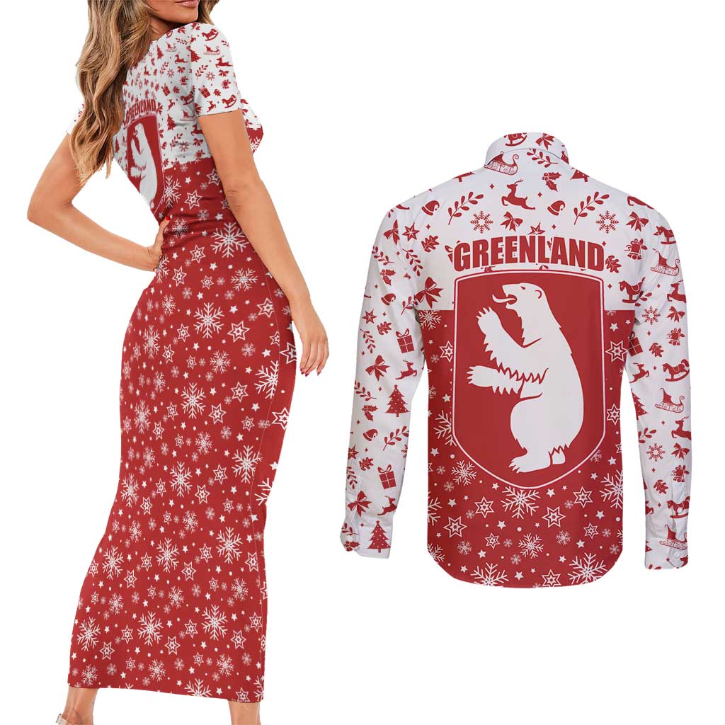 Greenland Christmas Couples Matching Short Sleeve Bodycon Dress and Long Sleeve Button Shirt Land of Ice Heart of Fire - Wonder Print Shop