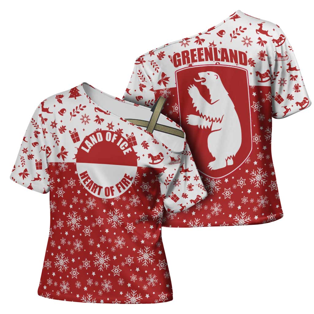 Greenland Christmas Cross Shoulder Shirt Land of Ice Heart of Fire - Wonder Print Shop