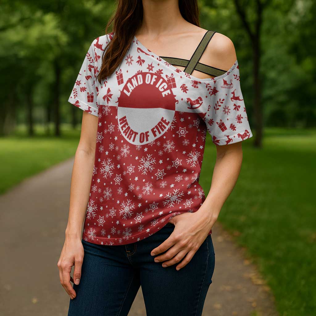 Greenland Christmas Cross Shoulder Shirt Land of Ice Heart of Fire - Wonder Print Shop