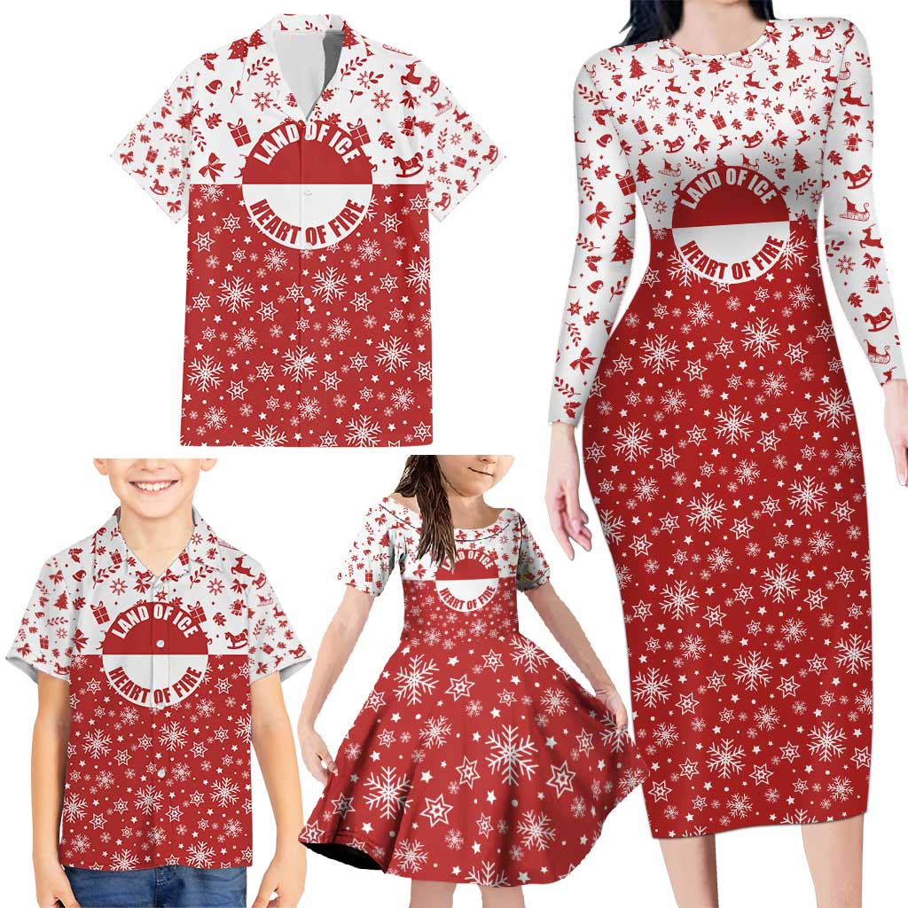 Greenland Christmas Family Matching Long Sleeve Bodycon Dress and Hawaiian Shirt Land of Ice Heart of Fire - Wonder Print Shop