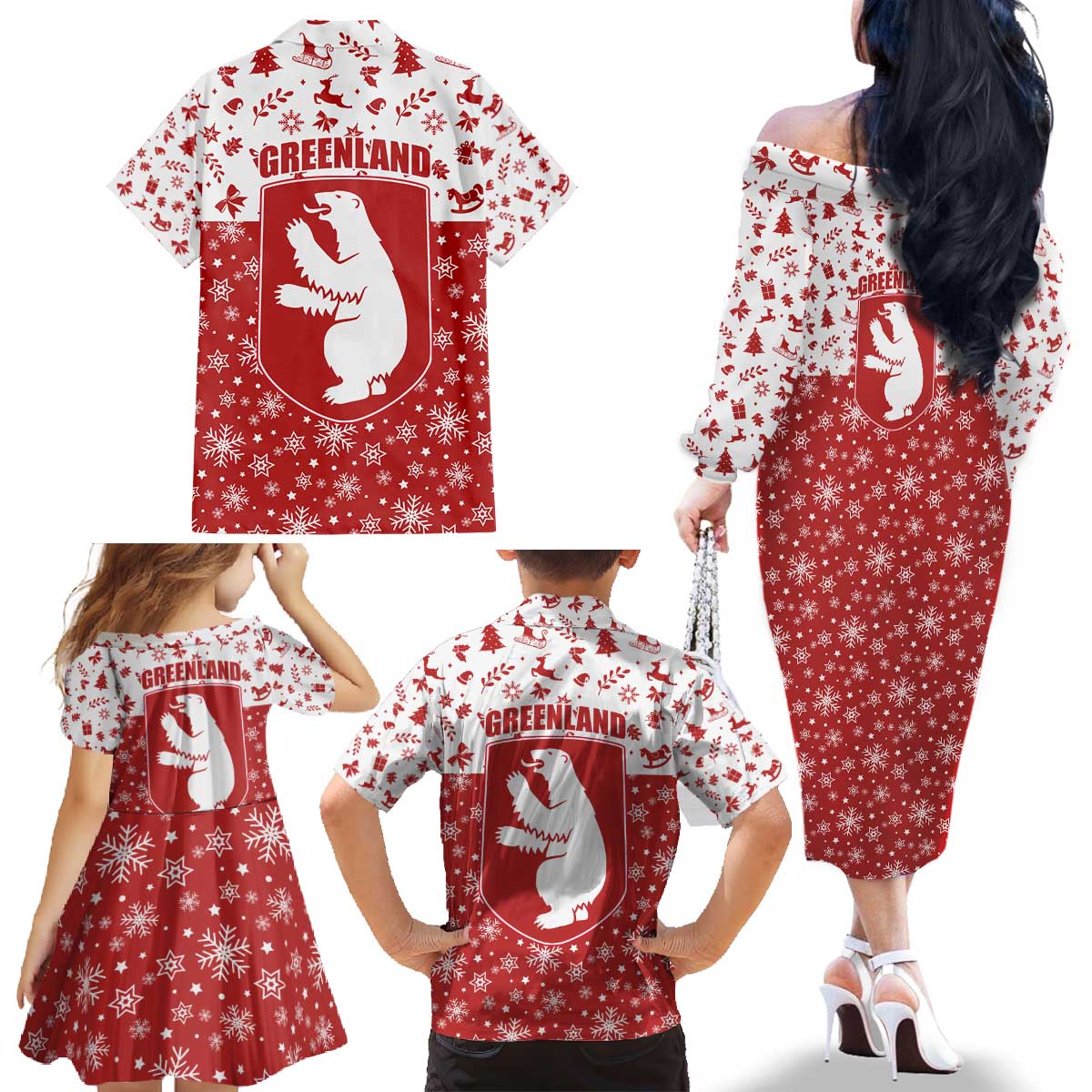 Greenland Christmas Family Matching Off The Shoulder Long Sleeve Dress and Hawaiian Shirt Land of Ice Heart of Fire - Wonder Print Shop