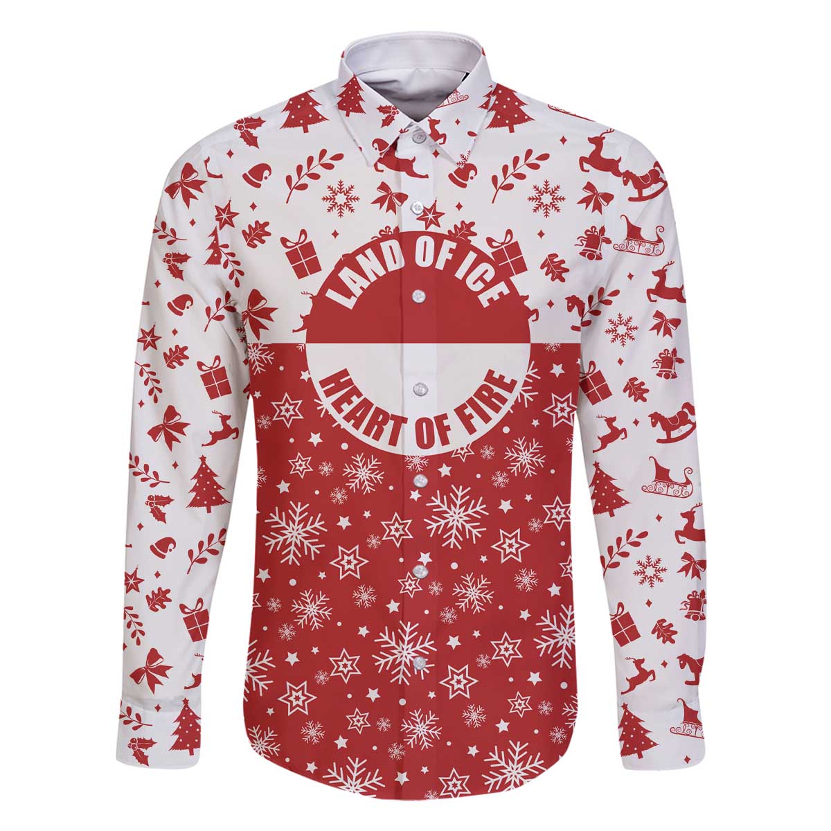 Greenland Christmas Family Matching Off The Shoulder Long Sleeve Dress and Hawaiian Shirt Land of Ice Heart of Fire - Wonder Print Shop
