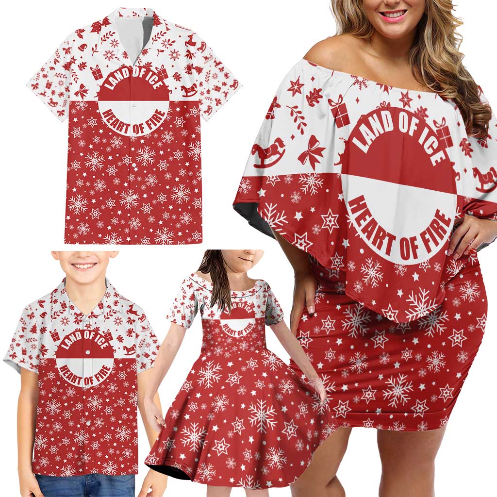 Greenland Christmas Family Matching Off Shoulder Short Dress and Hawaiian Shirt Land of Ice Heart of Fire - Wonder Print Shop