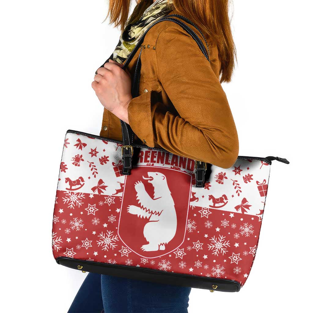 Greenland Christmas Leather Tote Bag Land of Ice Heart of Fire - Wonder Print Shop