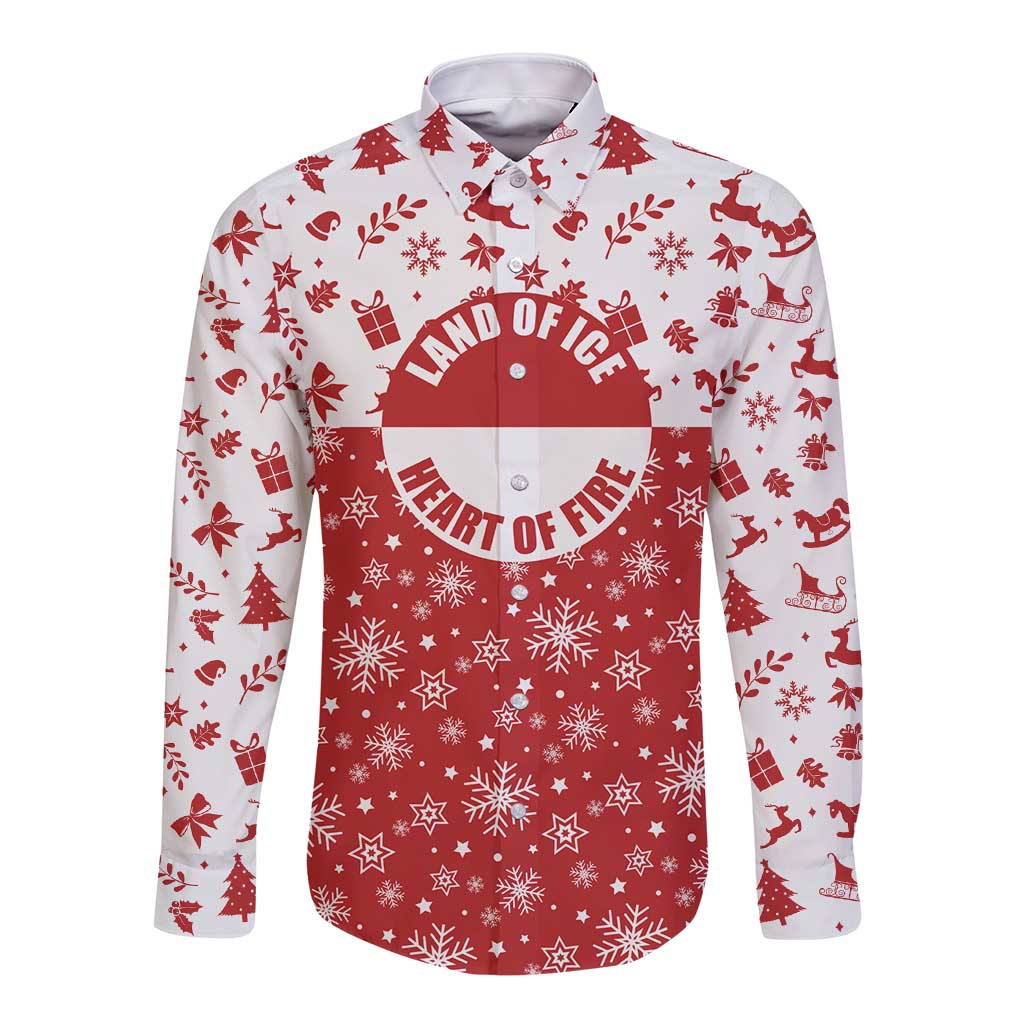 Greenland Christmas Long Sleeve Button Shirt Land of Ice Heart of Fire - Wonder Print Shop