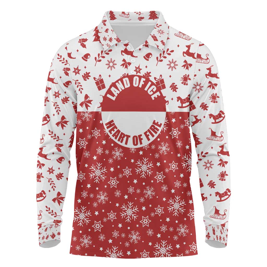 Greenland Christmas Long Sleeve Polo Shirt Land of Ice Heart of Fire - Wonder Print Shop