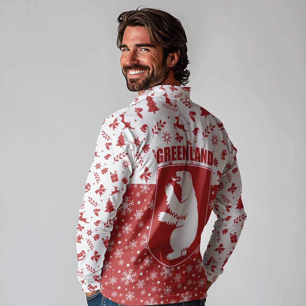 Greenland Christmas Long Sleeve Polo Shirt Land of Ice Heart of Fire - Wonder Print Shop