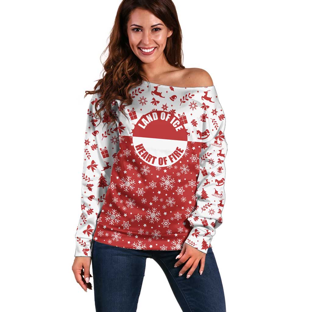 Greenland Christmas Off Shoulder Sweater Land of Ice Heart of Fire - Wonder Print Shop