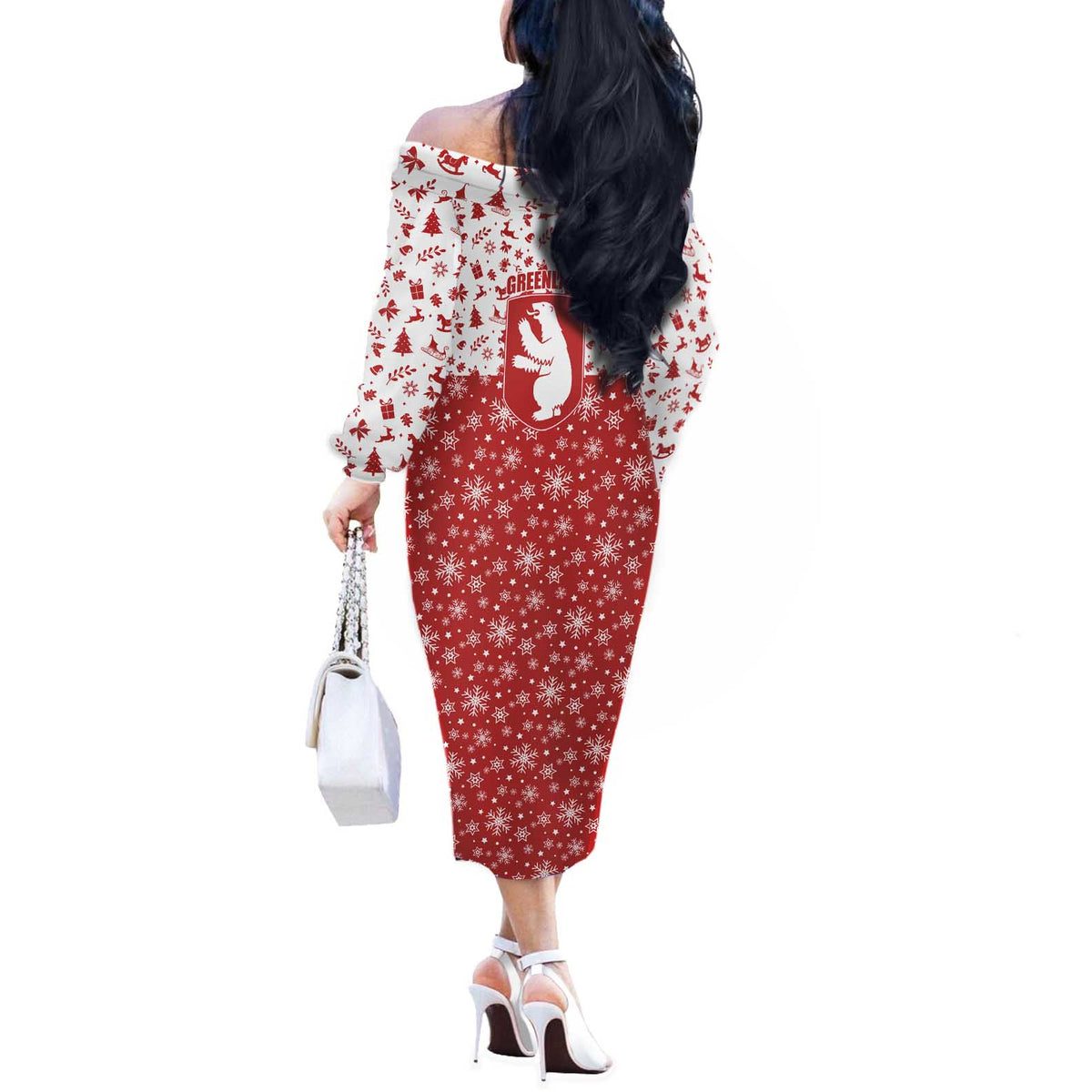 Greenland Christmas Off The Shoulder Long Sleeve Dress Land of Ice Heart of Fire - Wonder Print Shop