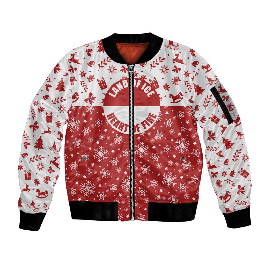 Greenland Christmas Sleeve Zip Bomber Jacket Land of Ice Heart of Fire - Wonder Print Shop