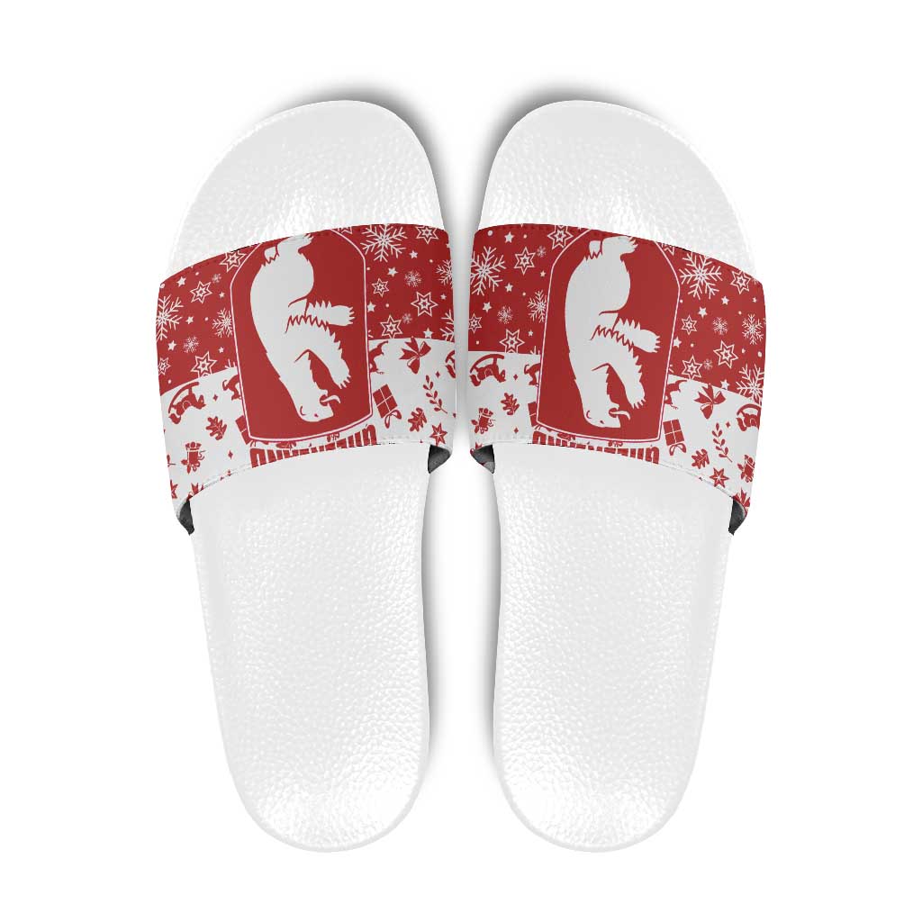 Greenland Christmas Slide Sandals Land of Ice Heart of Fire - Wonder Print Shop