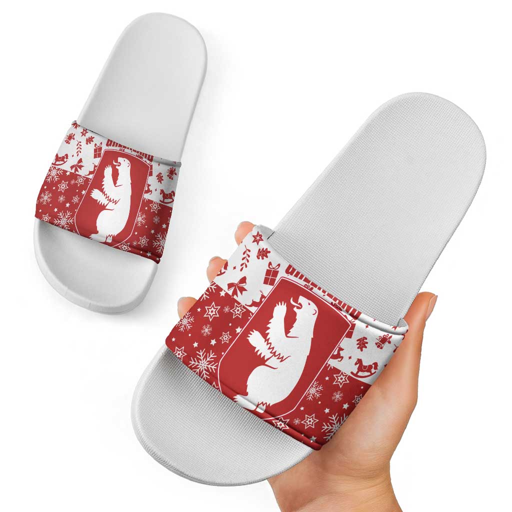 Greenland Christmas Slide Sandals Land of Ice Heart of Fire - Wonder Print Shop