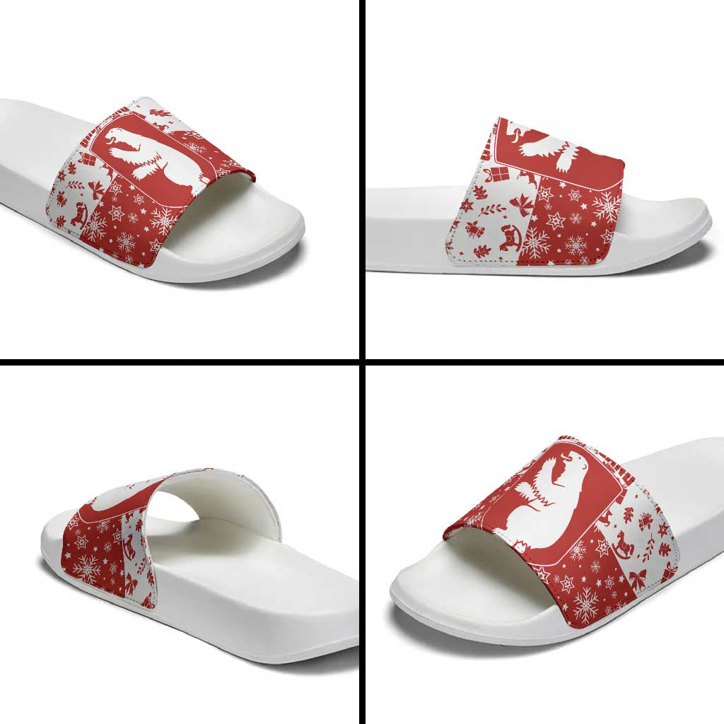 Greenland Christmas Slide Sandals Land of Ice Heart of Fire - Wonder Print Shop