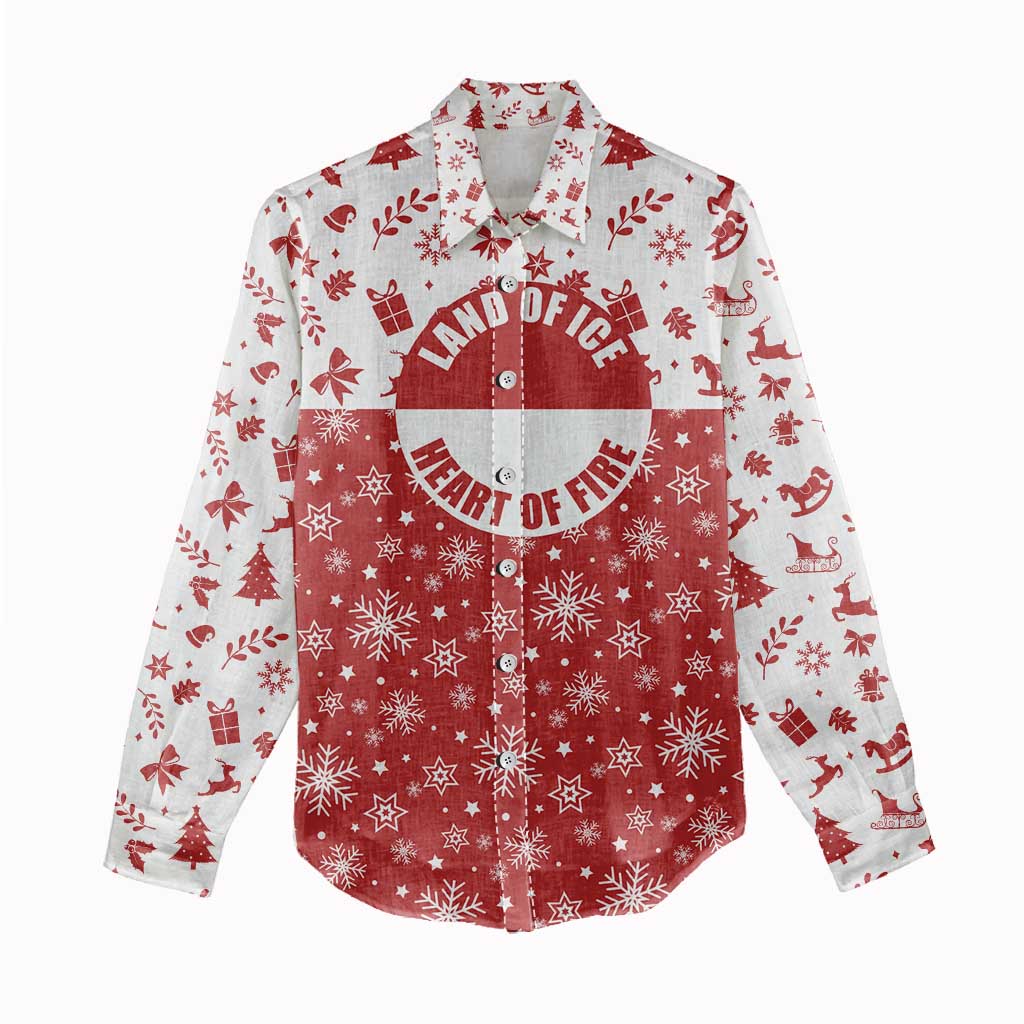 Greenland Christmas Women Casual Shirt Land of Ice Heart of Fire - Wonder Print Shop