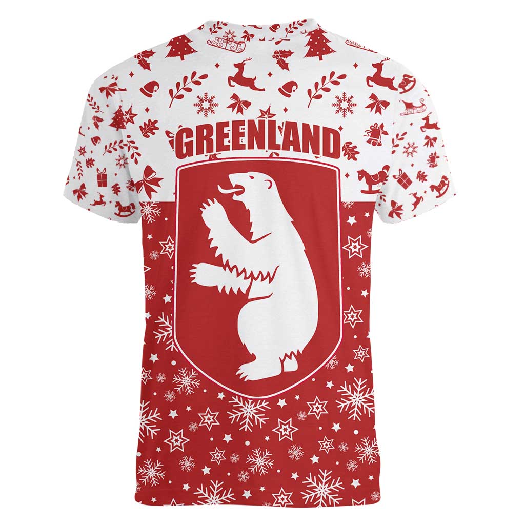 Greenland Christmas Women V-Neck T-Shirt Land of Ice Heart of Fire - Wonder Print Shop