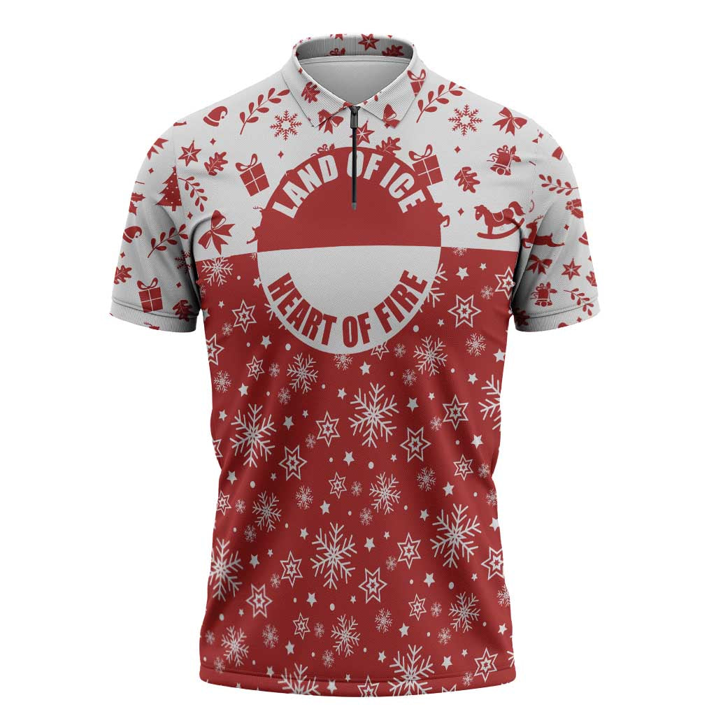 Greenland Christmas Zipper Polo Shirt Land of Ice Heart of Fire - Wonder Print Shop