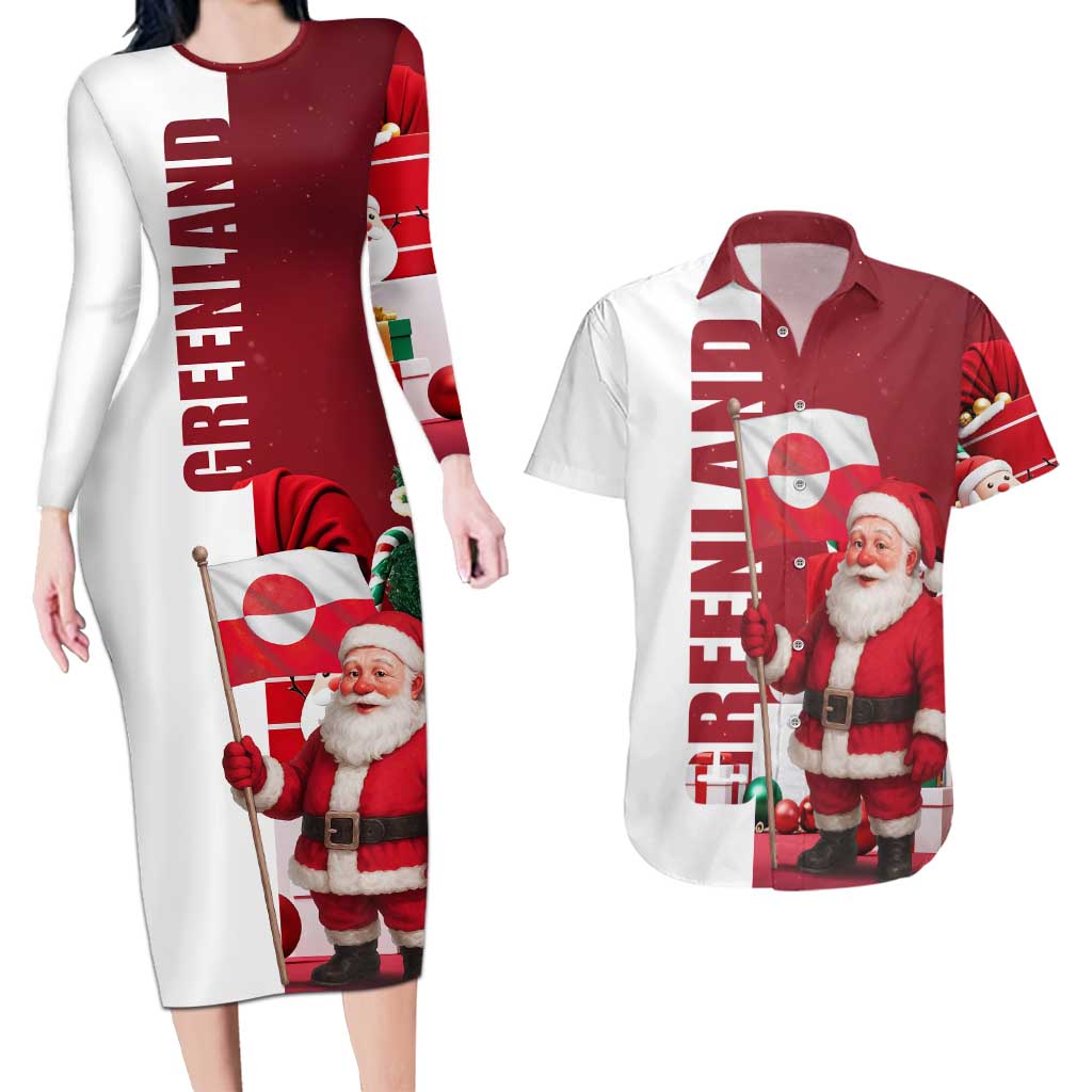 Greenland Santa Christmas Couples Matching Long Sleeve Bodycon Dress and Hawaiian Shirt Nordic Holiday Pride Design - Wonder Print Shop