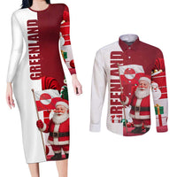 Greenland Santa Christmas Couples Matching Long Sleeve Bodycon Dress and Long Sleeve Button Shirt Nordic Holiday Pride Design - Wonder Print Shop