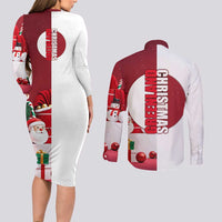 Greenland Santa Christmas Couples Matching Long Sleeve Bodycon Dress and Long Sleeve Button Shirt Nordic Holiday Pride Design - Wonder Print Shop