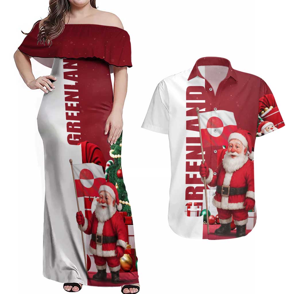 Greenland Santa Christmas Couples Matching Off Shoulder Maxi Dress and Hawaiian Shirt Nordic Holiday Pride Design - Wonder Print Shop