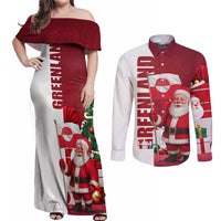Greenland Santa Christmas Couples Matching Off Shoulder Maxi Dress and Long Sleeve Button Shirt Nordic Holiday Pride Design - Wonder Print Shop