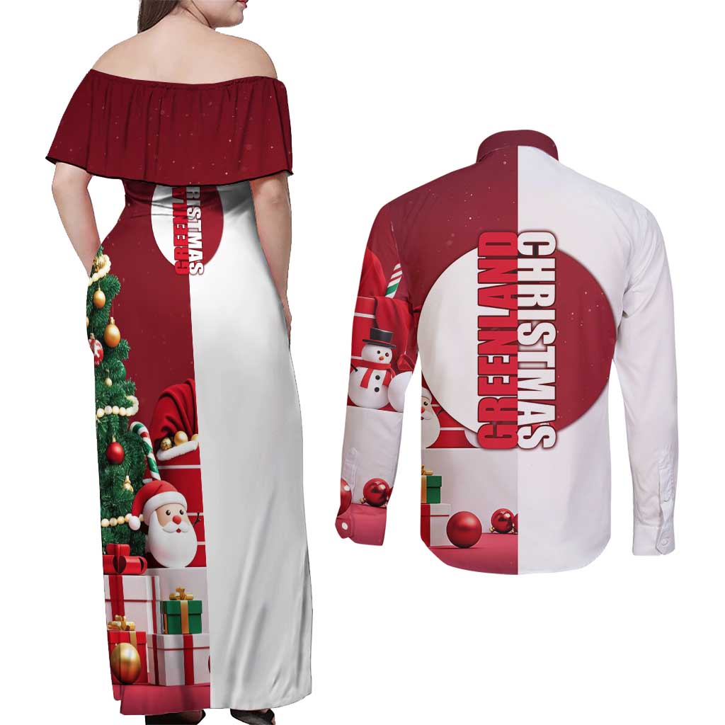 Greenland Santa Christmas Couples Matching Off Shoulder Maxi Dress and Long Sleeve Button Shirt Nordic Holiday Pride Design - Wonder Print Shop