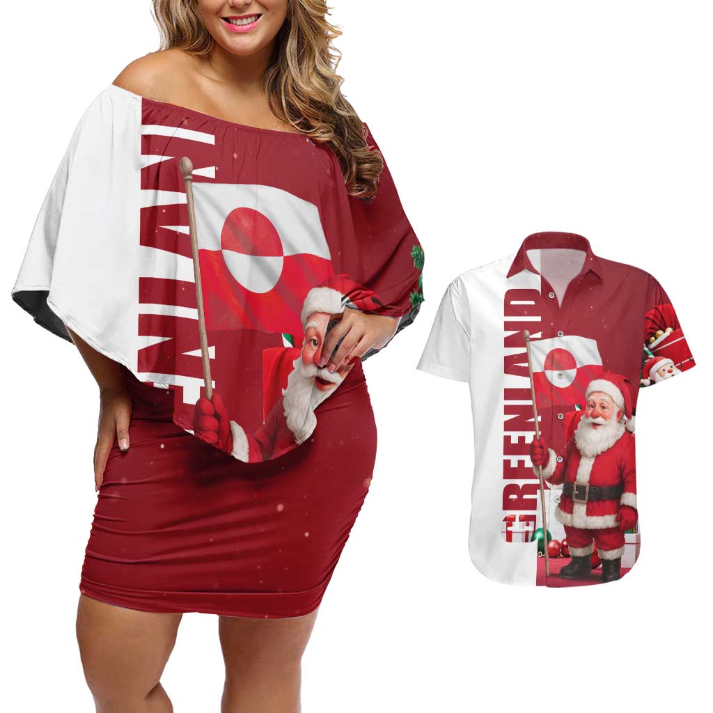 Greenland Santa Christmas Couples Matching Off Shoulder Short Dress and Hawaiian Shirt Nordic Holiday Pride Design - Wonder Print Shop