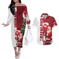 Greenland Santa Christmas Couples Matching Off The Shoulder Long Sleeve Dress and Hawaiian Shirt Nordic Holiday Pride Design - Wonder Print Shop