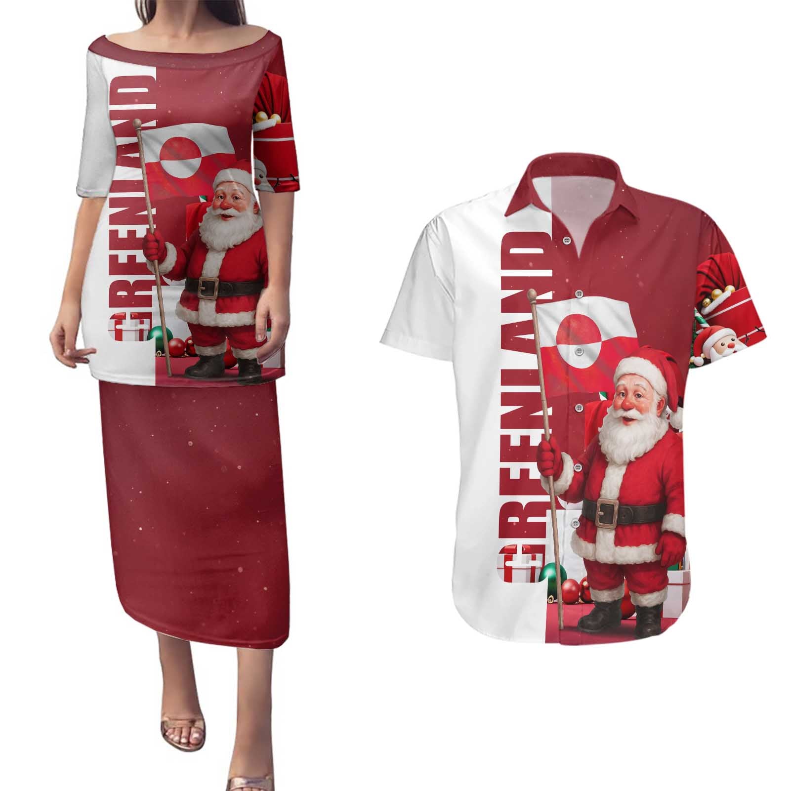 Greenland Santa Christmas Couples Matching Puletasi and Hawaiian Shirt Nordic Holiday Pride Design - Wonder Print Shop