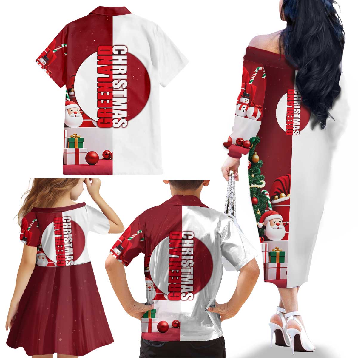 Greenland Santa Christmas Family Matching Off The Shoulder Long Sleeve Dress and Hawaiian Shirt Nordic Holiday Pride Design - Wonder Print Shop