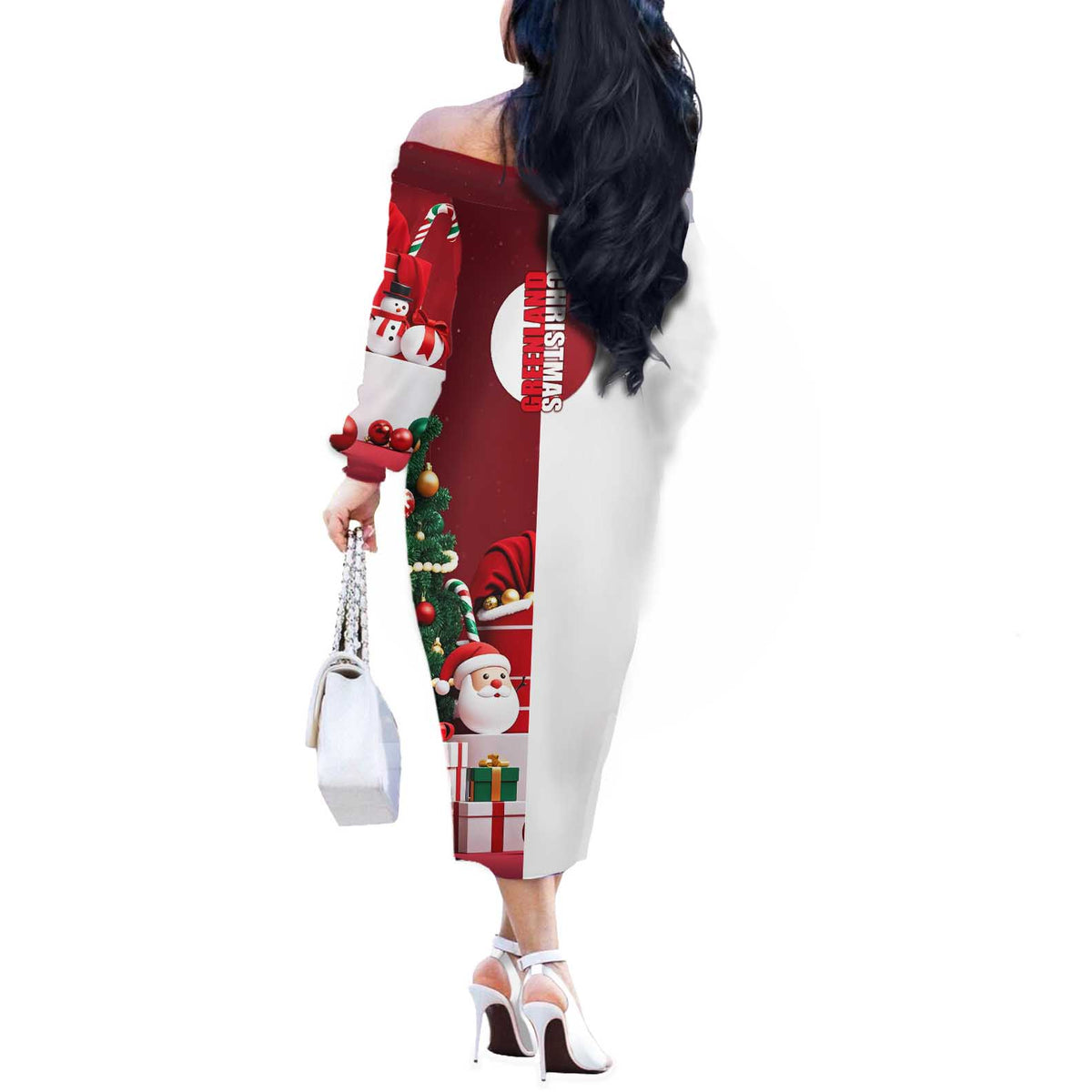 Greenland Santa Christmas Off The Shoulder Long Sleeve Dress Nordic Holiday Pride Design - Wonder Print Shop