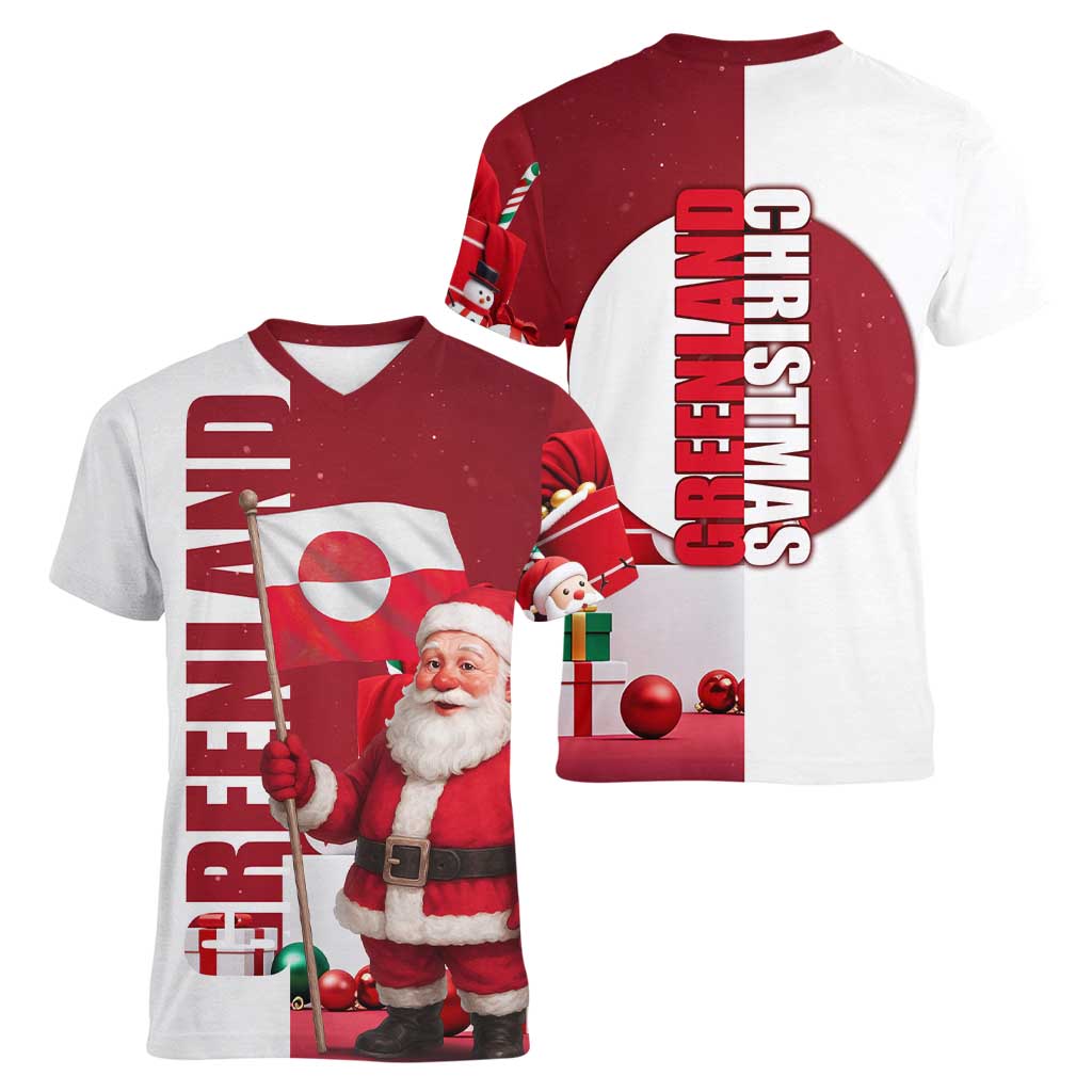 Greenland Santa Christmas Women V-Neck T-Shirt Nordic Holiday Pride Design - Wonder Print Shop