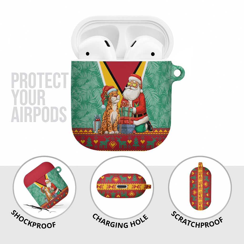 Guyana Christmas Santa Leopard AirPods Case with Green Red Yellow Gift and Map - Wonder Print Shop