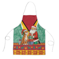 Guyana Christmas Santa Leopard Apron with Green Red Yellow Gift and Map - Wonder Print Shop