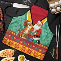 Guyana Christmas Santa Leopard Apron with Green Red Yellow Gift and Map - Wonder Print Shop