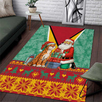 Guyana Christmas Santa Leopard Area Rug with Green Red Yellow Gift and Map - Wonder Print Shop